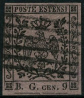 Obl. N°1 9c Lilas Gris, Type I Au Filet En Haut à Gauche, RARE - B - Lombardy-Venetia