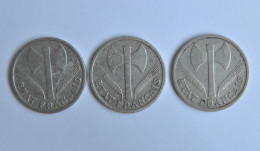 3 Pièces Aluminium De Lucien Bazor De 1 Francs Etat Français 1943 - 1 Franc