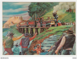 Carte Fantaisie Plastifiée Donnant L'impression De Relief Le Train D'après G De Sainte Croix Locomotive Vapeur Sur Pont - Dreh- Und Zugkarten