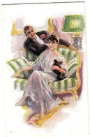 D14. Vintage Erkal Postcard By Usabal. Romantic Couple With A Dog. Evening Dress - Usabal
