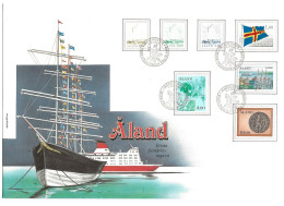 Åland Aland 1984 All Issues On One Cover, Fishing Boat From Eckerö, Flag, Map, Coin, Shipping Mi 1-7 On Big Cover  FDC - Aland