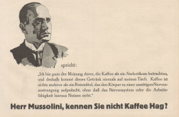 Mussolini - Caffè HAG - Pubblicità D'epoca - 1927 Old Advertising - Publicités