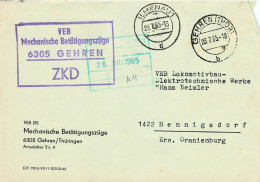 DDR Brief ZKD 1965 VEB Mechanische Betätigungszüge Gehren - Zentraler Kurierdienst