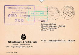 DDR Brief ZKD 1965 VEB Edelstalwerk 8.Mai 1945 Freital - Lugau - Zentraler Kurierdienst