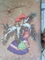 BUON NATALE BAMBINA ILLUSTRATA  FUNGO FUNGHI FUNGHETTI  N1960 JV6360 - Funghi