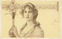 Portrait De Femme  Art Nouveau  Fleurs - Non Classés