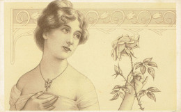 Portrait De Femme  Art Nouveau  Fleurs - Non Classés