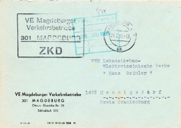 DDR Brief ZKD 1965 VE Magdeburger Verkehrsbetriebe Magdeburg - Zentraler Kurierdienst