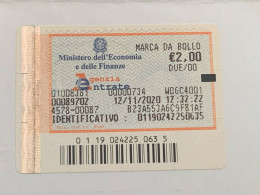 MARCA DA BOLLO EURO 2,00 DEL 12/11/2020 SU FRAMMENTO - Revenue Stamps