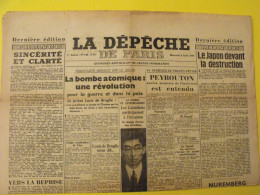 La Dépêche De Paris Du 8 Août 1945. Japon Bombe Atomique Hiroshima Nuremberg Crimes Nazis Egypte - Oorlog 1939-45