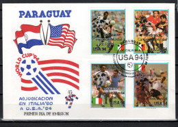 Paraguay 1991 Football Soccer World Cup 4 Stamps With Silver Overprint On FDC - 1994 – USA