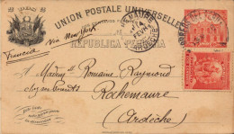 Lettre, Carte Union Postale Universelle ( Entier Postal ), Perou Pour La France, Rochemaure Ardeche, 1906 - Peru