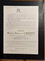 Hubert Adrien De Creeft Deputation Permanente Limbourg *1850 Saint-Trond +1917 Bruxelles Boelhe Waremme Liege De Meeus S - Todesanzeige