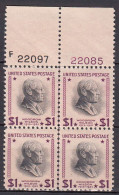 USA. 1938. 4-block. Mnh. Ekstra Violet Line. Number With 2 Dif. Coulour. - Plate Blocks & Sheetlets