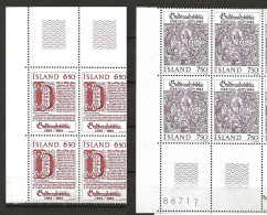 Iceland Island 1984 400th Anniversary Of The Gudbrands Bible  Mi 626-627 In Blocs Of FourMNH(**) - Unused Stamps