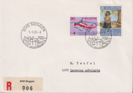 1980 R-Brief, 6045 MEGGEN Zum:CH 518+567, Mi:CH 977+1052 Hubschrauber L`effeuilleuse Werbestempel 6045 Meggen, - Cartas & Documentos