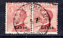 LIBYA 1918; Colonie Italienne, Emanuel III, 60 Ct, Mi-N° 12 En Paire, Oblitéré - Libyen