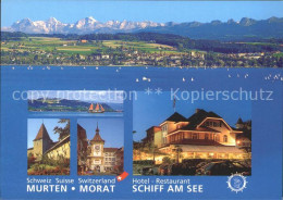 12219473 Murten Morat Panorama Burg Stadttor Hotel Restaurant Schiff Am See Murt - Sonstige & Ohne Zuordnung