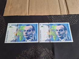 Lot De 2 Billets Dont Les Numéros Se Suive De 50 Francs Saint-Exupéry 1993  Neuf - Sonstige – Europa