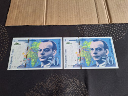 Lot De 2 Billets Dont Les Numéros Se Suive De 50 Francs Saint-Exupéry 1993  Neuf - Altri – Europa
