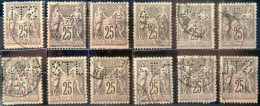 R1311/3034 - FRANCE - TIMBRES AU TYPE SAGE Oblitérés Et Perforés : STL-VAC-SC-VP-CC-AEC-MWc-STL-LE-AEC-SG-STL - 1876-1898 Sage (Type II)