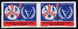 Handicap Menta Disease Blind Wheelchair Uruguay ONU Imperforated Pair MNH - Handicap