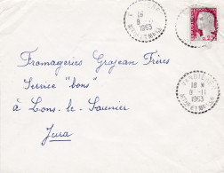 1963--lettre VANDIERES-54  Pour LONS LE SAUNIER-39,Marianne, Cachet 8-11-1963- - 1961-....