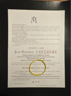 L’Abbe Jean-Baptiste Lefebvre Chanoine TOURNAI Aumonier Cure Doyen Paturages *1839 Thimougies +1917 Mons Messine Fayt - Décès