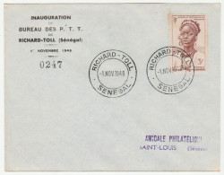 Lettre Inauguration Du Bureau Des PTT , Richard Toll, Sénégal, 1948 - Lettres & Documents