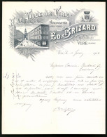 Facture Vire 1902, Hotel A La Mille De Vire, Ed. Brizard, Blick In Die Rue Saulnerie 15 /17, Armoiries  - Autres & Non Classés