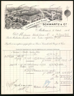 Facture Mulhouse 1904, Filatures De Laine Peignee, Schwartz & Cie., Vue De Das Werk Avec Lagerhallen  - Andere & Zonder Classificatie