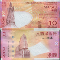 MACAO 10 PATACAS - 08.08.2010 - Paper Unc - P.80b Banknote - Macau