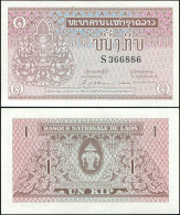LAOS 1 KIP - ND (1962) - Paper Unc - P.8a Banknote - Laos