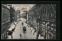 AK Chemnitz, Strassenbahnen Auf Der Königstrasse  - Tramways