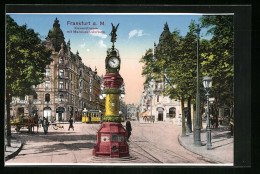 AK Frankfurt A. M., Kaiserstrasse Mit New York Lebens-Vers. Ges. Und Manskopf-Uhrturm, Strassenbahn  - Tram