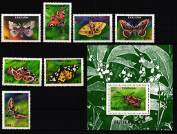 Tansania 2256-2262 + Block 311 Postfrisch Schmetterlinge #JV219 - Tansania (1964-...)