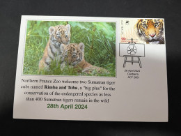 30-4-2024 (3 Z 26) France Zoo Welcmed Two Sumatran Tiger Cubs Name Rimba & Toba (specy Conservation Effort) TIGER Stamp - Autres & Non Classés