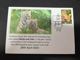 30-4-2024 (3 Z 26) France Zoo Welcmed Two Sumatran Tiger Cubs Name Rimba & Toba (specy Conservation Effort) Cats Stamp - Autres & Non Classés