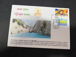 30-4-2024 (3 Z 26) Paris Olympic Games 2024 - The Olympic Flame Travel On Sail Ship BELEM Via The Corinth Canal - Sommer 2024: Paris