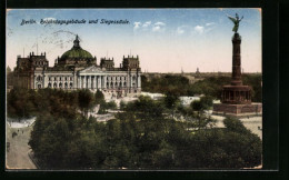 AK Berlin, Reichstagsgebäude Und Siegessäule  - Dierentuin
