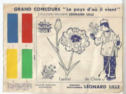 PO / FEUILLET CONCOURS A PEINDRE Fleur Dessin LEONARD LILLE THEME CHINE L'OEILLET China - Publicités