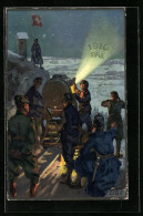 Künstler-AK Sign. E. Hodel: Neujahrsnacht, Schweizer Soldaten Im Schnee, 1916 Pax  - Andere & Zonder Classificatie