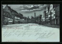 Mondschein-Lithographie Augsburg, St. Jakobsplatz Mit Alten Häusern  - Augsburg