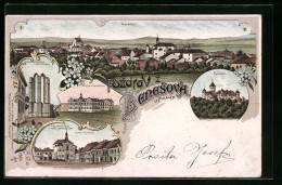 Lithographie Benesov, Zríceniny Klástera Minoritského, Verejná Nemocnice, Konopist, Panorama  - República Checa