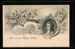 AK Porträt Von Mozart, Gruss Aus Der Mozart-Stadt Salzburg  - Artistas