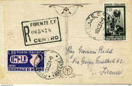 Triennale Di Milano Lire 55 N. 667 + Complementare N. 669 Su Cartolina - 1946-60: Storia Postale