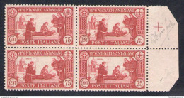 1931 Italia - Regno, Sant'Antonio Dentellato 12 ,n. 299  MNH**, Blocco Di Quattr - Autres & Non Classés