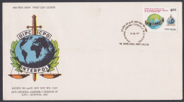 Inde India 1997 FDC ICPO, Interpol, International Police, Policia, Polizie, Globe, Sword, First Day Cover - Briefe U. Dokumente