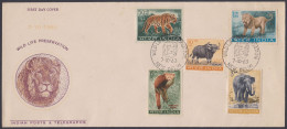 Inde India 1963 FDC Wildlife, Tiger, Himalayan Panda, Gaur Buffalo, Lion, Elephant, Wild Life, Animal, First Day Cover - Brieven En Documenten