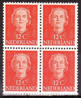 1949-51 Koningin Juliana En Face 12 Cent Oranjerood In Postfris Blokje Van 4 NVPH 521 - Nuevos